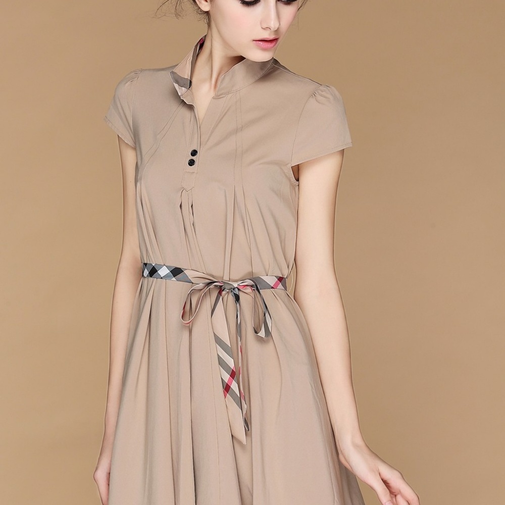 Boutique Plaid Check Collar Belt Shirt Dress White